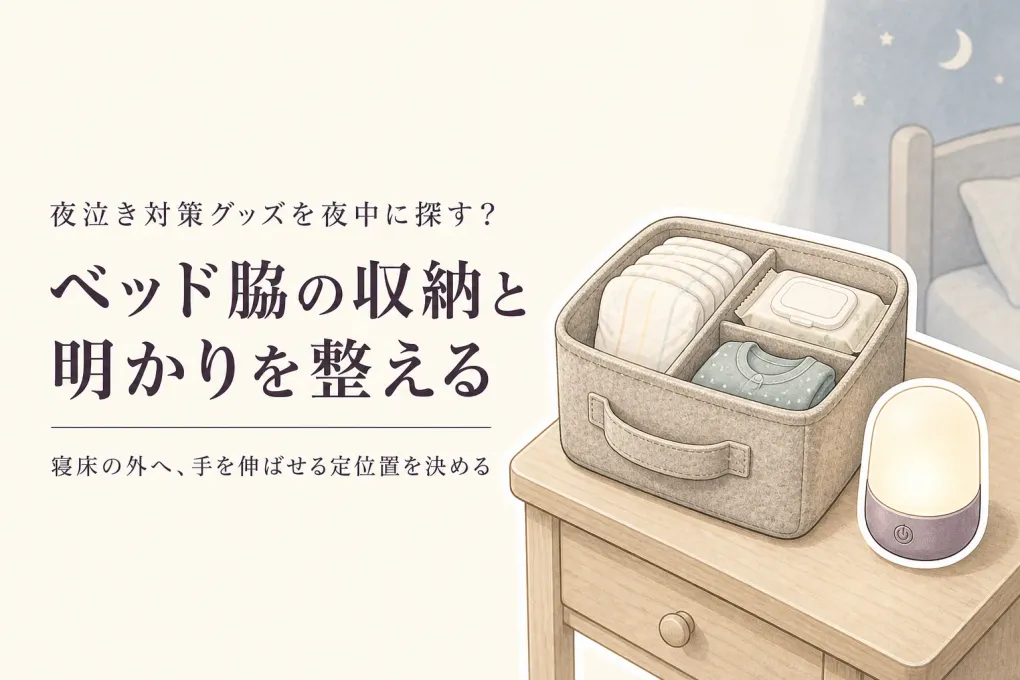 おむつストッカーと授乳ライトはベッド脇にどう置く？夜中のお世話を止めない選び方